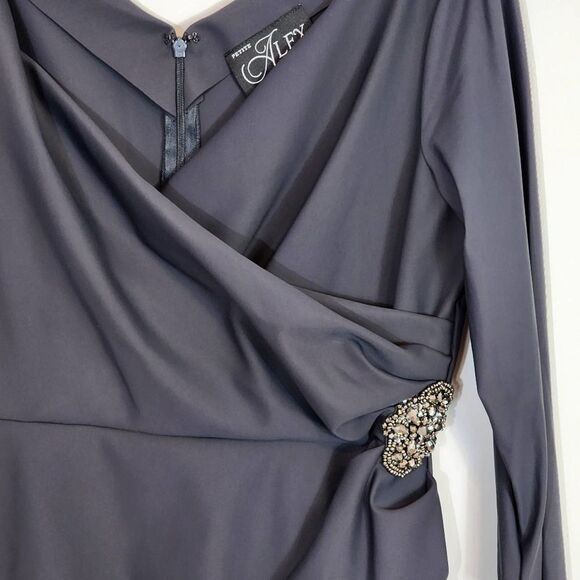 Nwt Alex Evenings Surplice V Neck Ruffle Beaded Hip Sheath Dress Size 14P - Picture 4 of 12